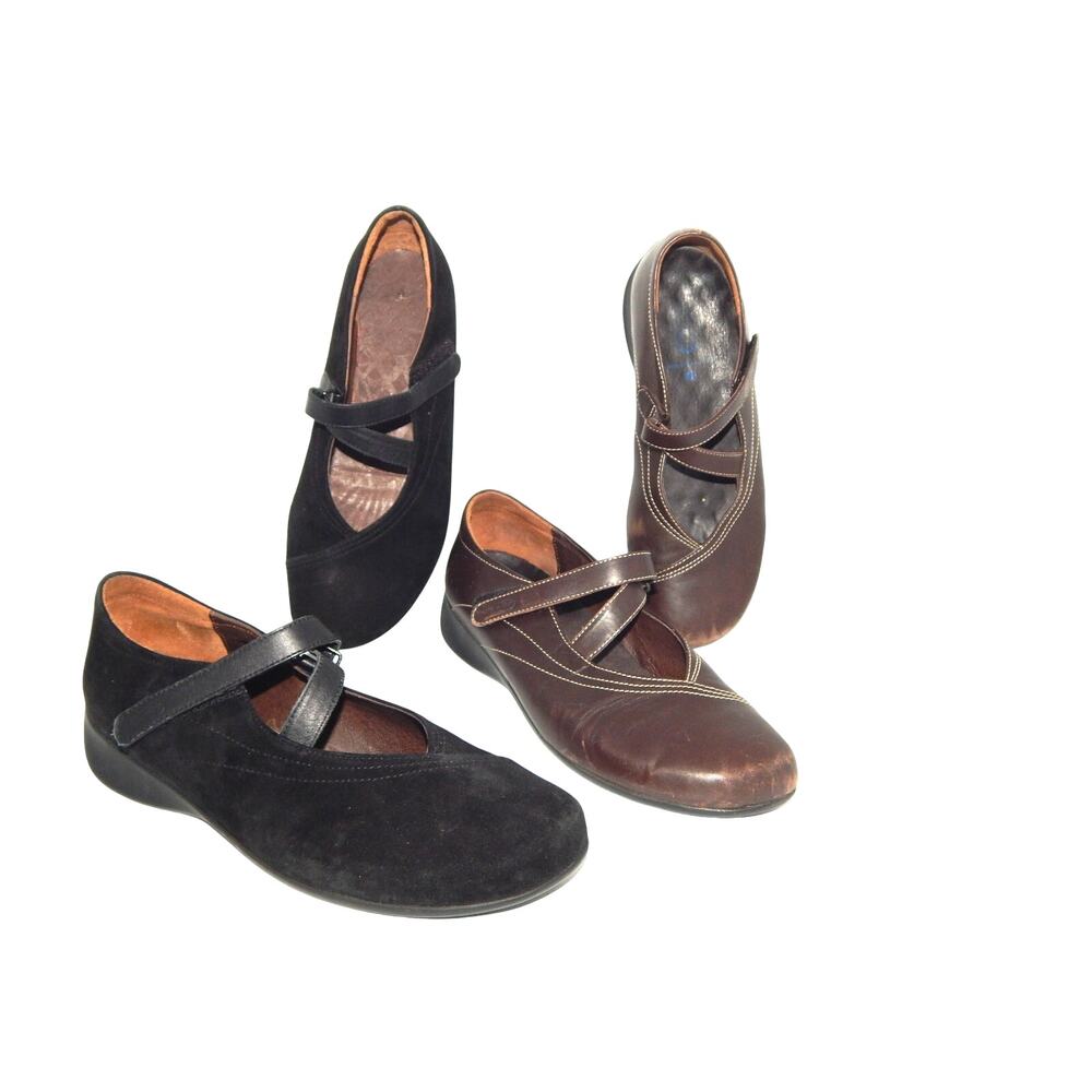 2 Pair Wolky Passion Women Shoes Size 9 Black Brown Suede Leather